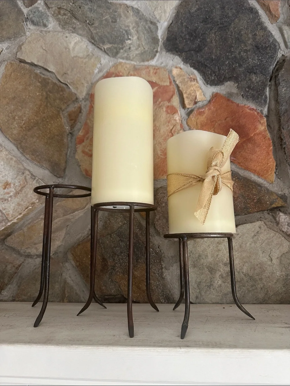 Crate & Barrel rod iron candle stands